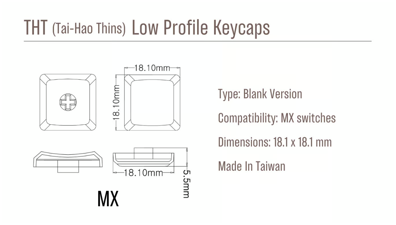 THT (Tai-Hao Thins) ロープロファイルキーキャップセット(PBT/MX/ブラック)