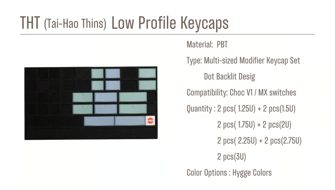 THT (Tai-Hao Thins) ロープロファイルキーキャップセット(PBT/MX/14モディファイアキー)
