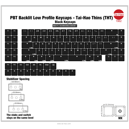 THT (Tai-Hao Thins) 98Key ロープロファイル キーキャップセット(PBT/MX/ブラック)