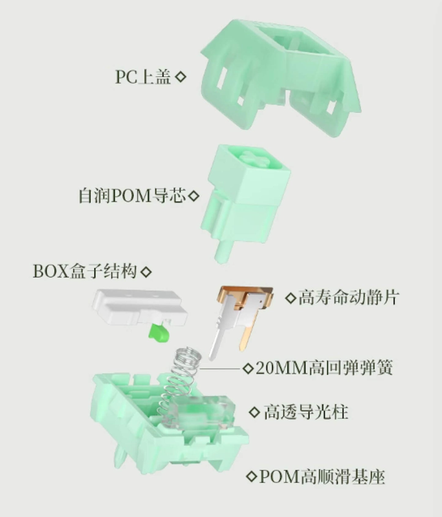 Kailh BOX Spring 知春軸 Linear Switchの分解図