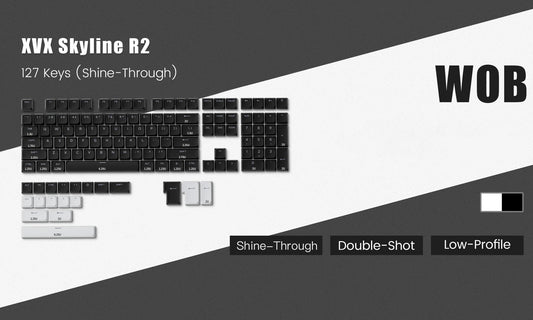 XVX Skyline R2 ロープロファイル PBT ダブルショット キーキャップセット(WOB(ブラック)127キー)