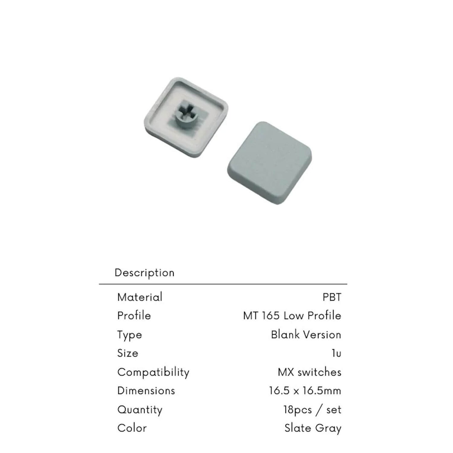MT 165(Tai-Hao MT 165)ロープロファイル キーキャップ(MX用/Slate gray(スレートグレー)/1個)