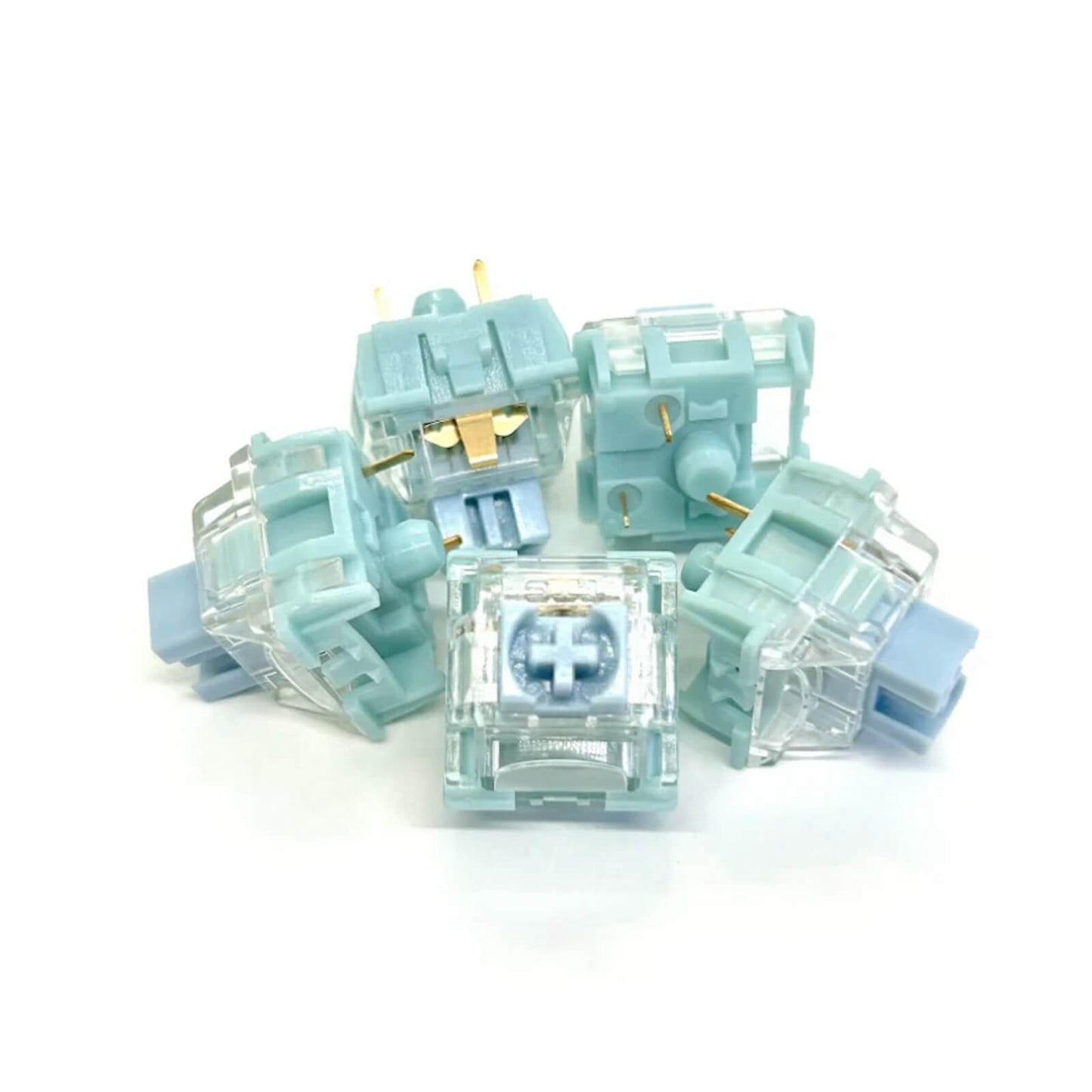 TTC Silent Bluish White Keyswitchが5個映ったカラー画像です。