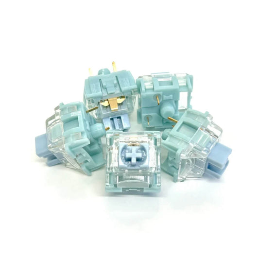 TTC Silent Bluish White Keyswitchが5個映ったカラー画像です。
