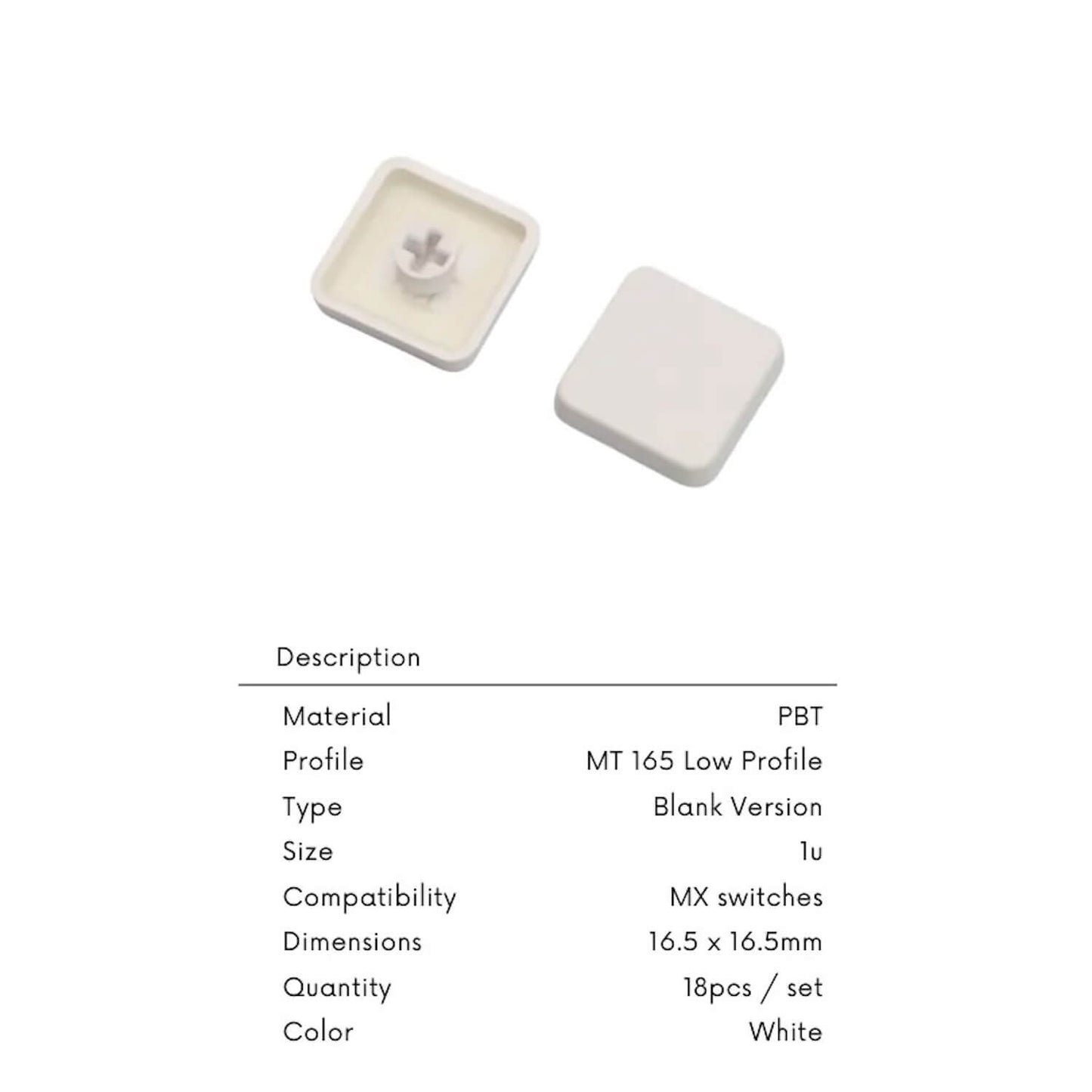 MT 165(Tai-Hao MT 165)ロープロファイル キーキャップ(MX用/White(ホワイト)/1個)