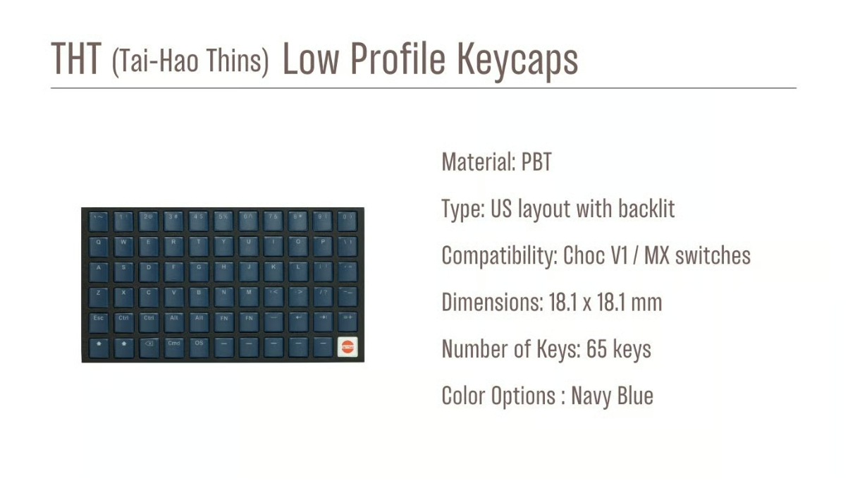 THT (Tai-Hao Thins) ロープロファイルキーキャップセット（PBT/MX/ネイビーブルー）
