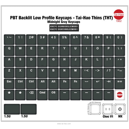 THT (Tai-Hao Thins) 65Key ロープロファイル キーキャップセット（PBT/MX/ミッドナイトグレー）