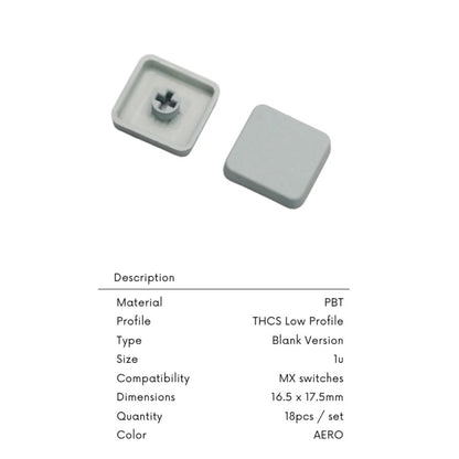 THCS（Tai-Hao THCS）ロープロファイル キーキャップ（MX用/Aero（ライトグレー）/1個）
