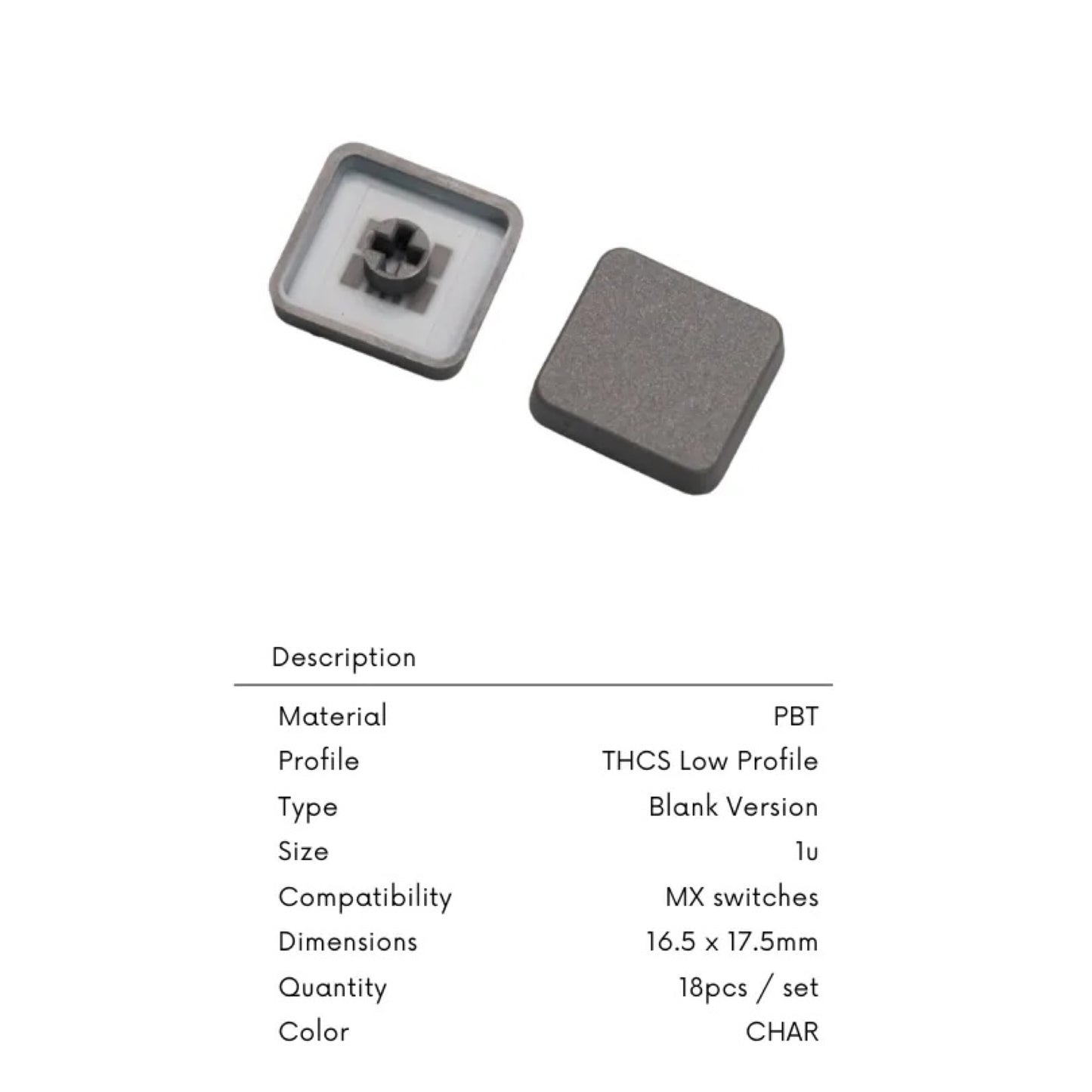 THCS（Tai-Hao THCS）ロープロファイル キーキャップ（MX用/Char（アッシュグレー）/1個）