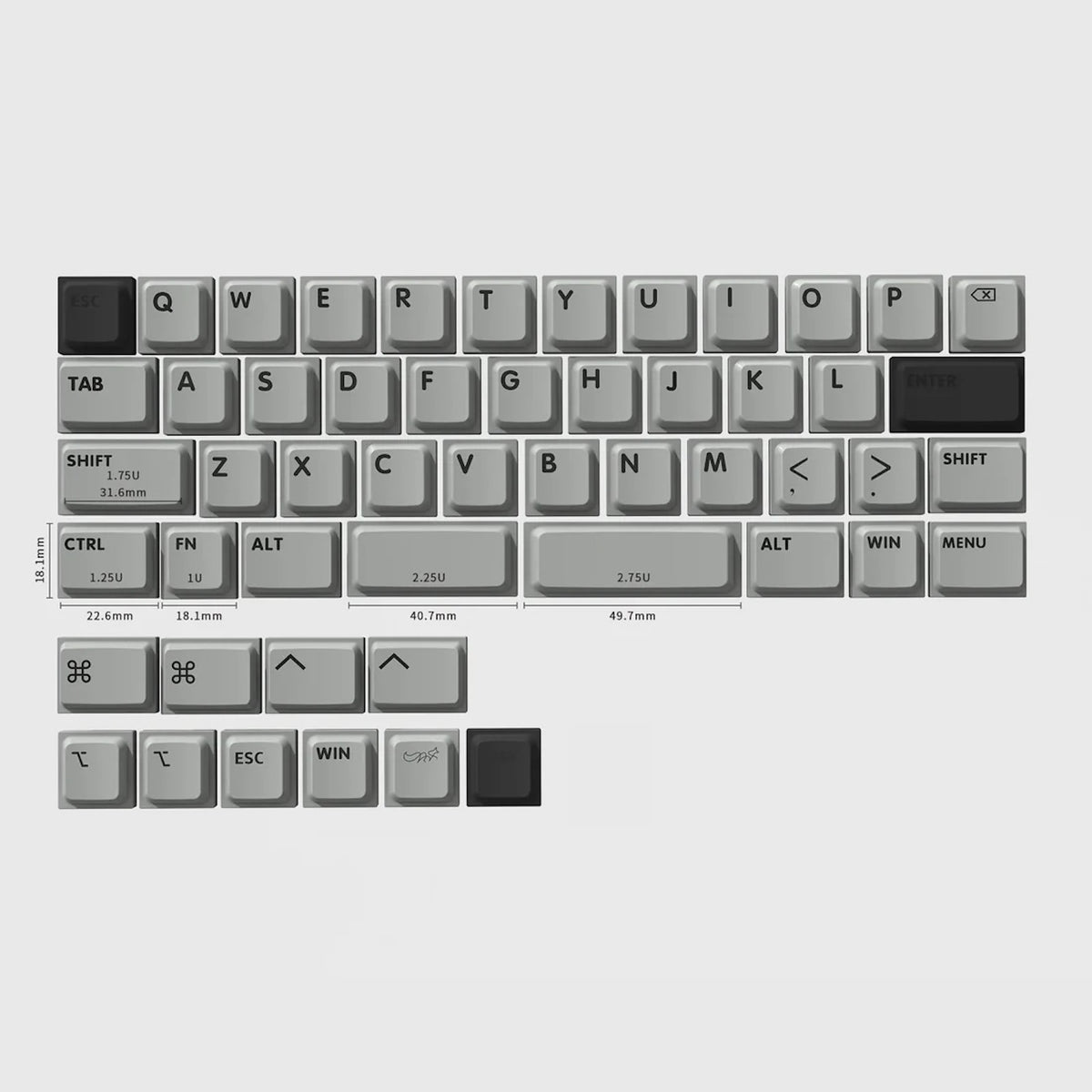 Chosfox Init40 LAK Original Keycap Set（PBT/グレー）