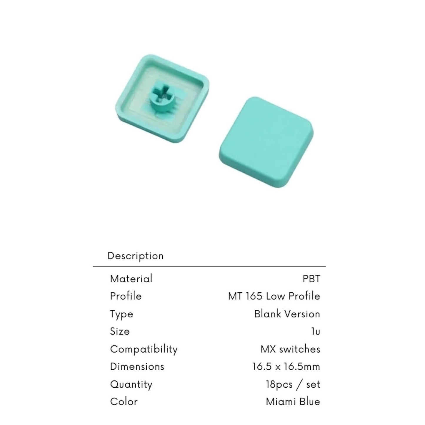 MT 165（Tai-Hao MT 165）ロープロファイル キーキャップ（MX用/Miami Blue（マイアミブルー）/1個）