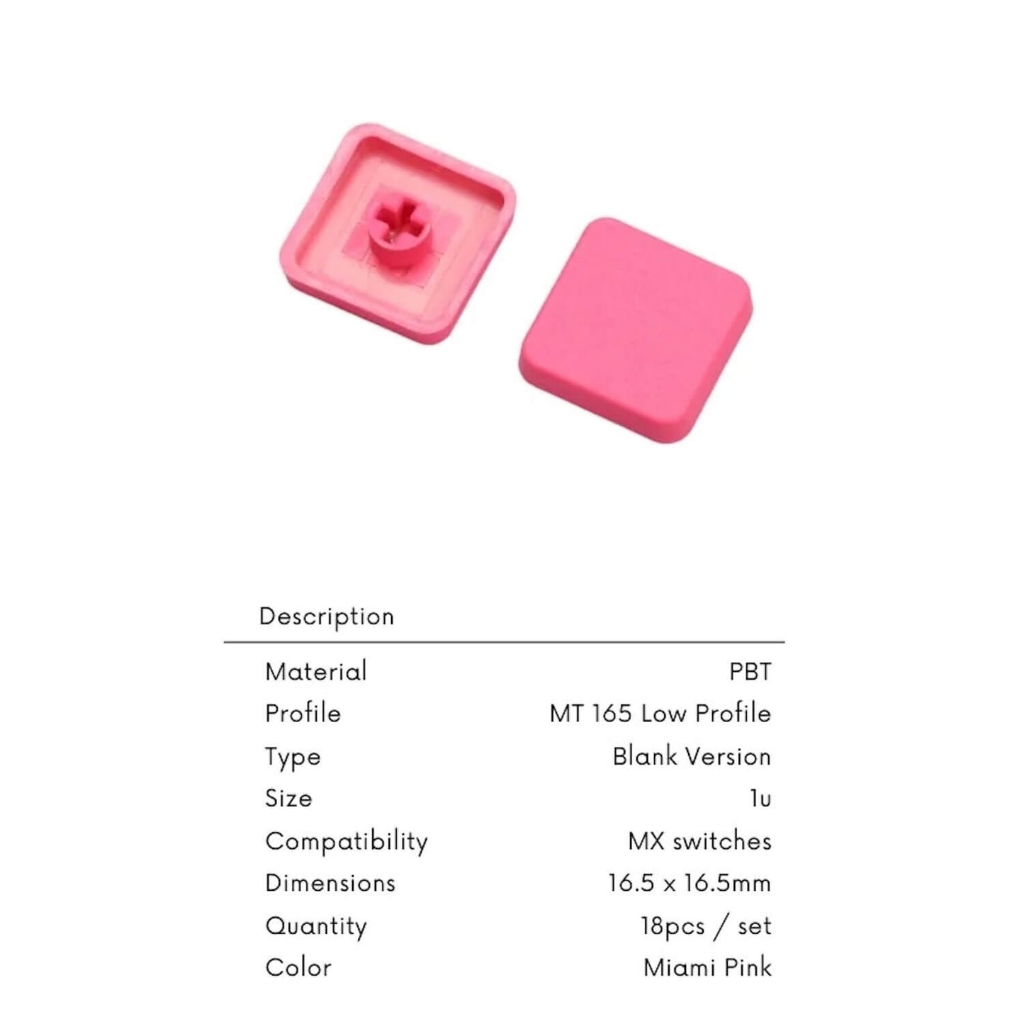 MT 165（Tai-Hao MT 165）ロープロファイル キーキャップ（MX用/Miami Pink（マイアミピンク）/1個）