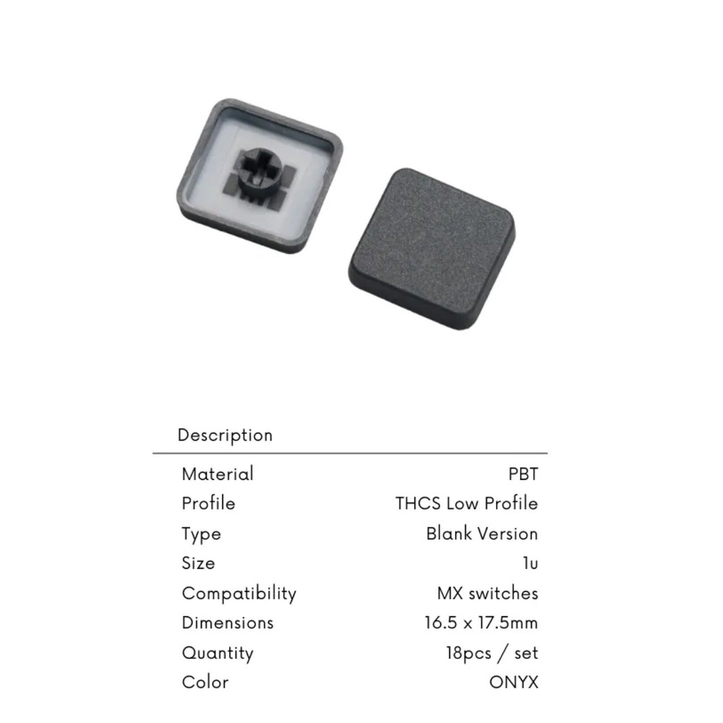 THCS（Tai-Hao THCS）ロープロファイル キーキャップ（MX用/Onyx（ブラック）/1個）