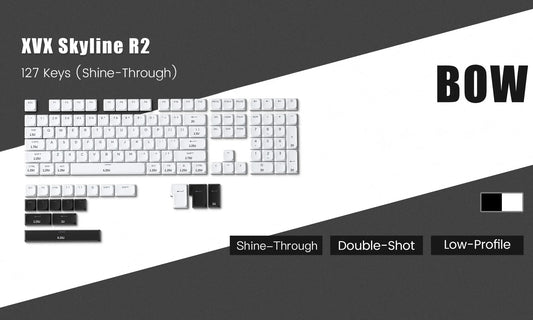 XVX Skyline R2 ロープロファイル PBT ダブルショット キーキャップセット（BOW（ホワイト）127キー）