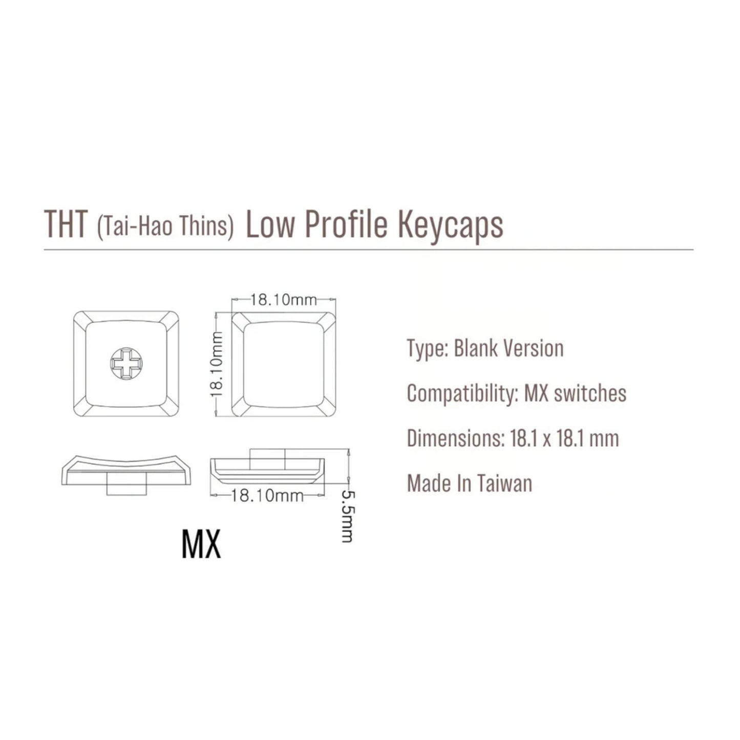 THT（Tai-Hao Thins）ロープロファイルキーキャップ（ホーミング/MX/ホワイト/1個）