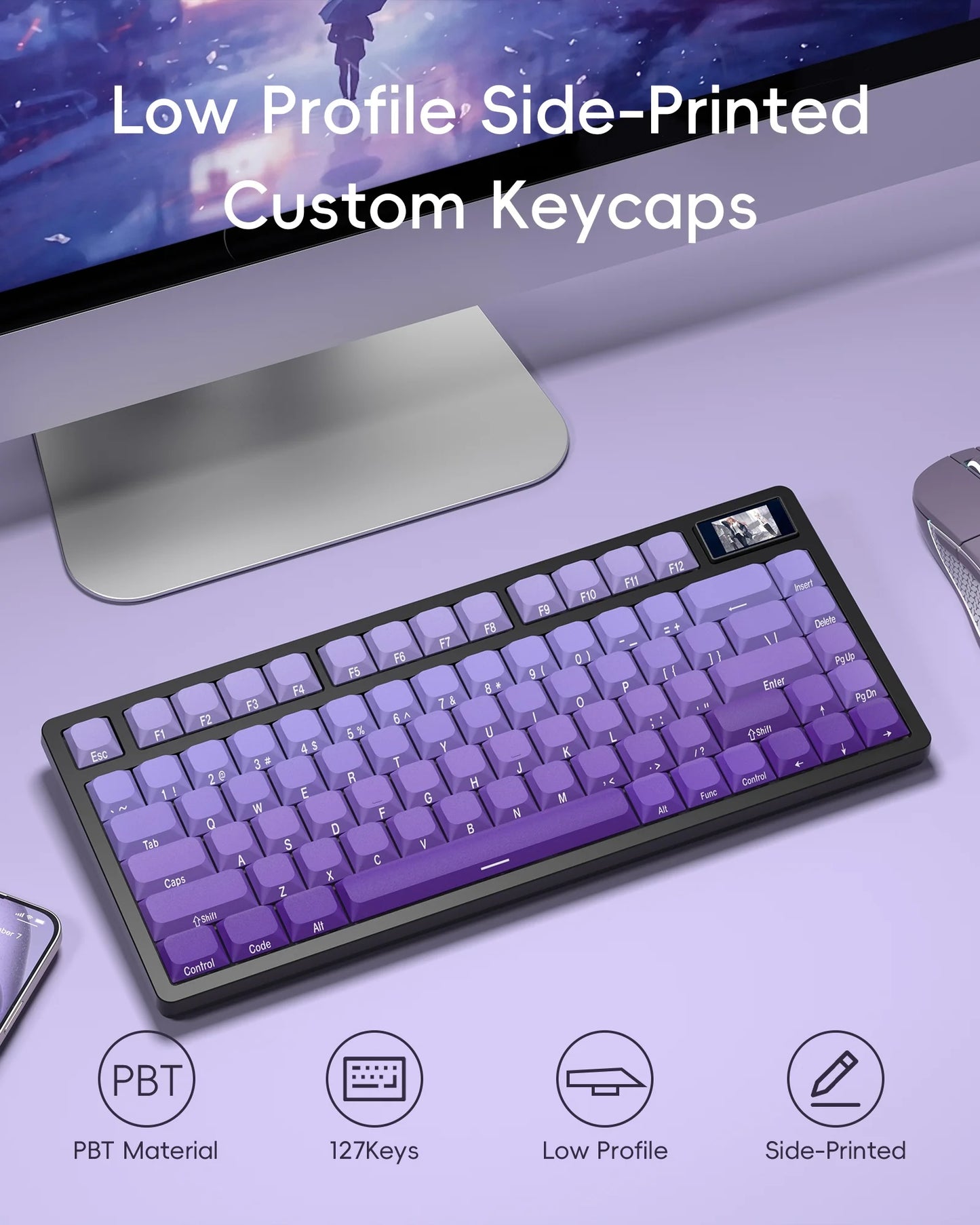 XVX Slope Low Profile Side-Printed Keycaps Set Purple Abyss（PBT/131キー）